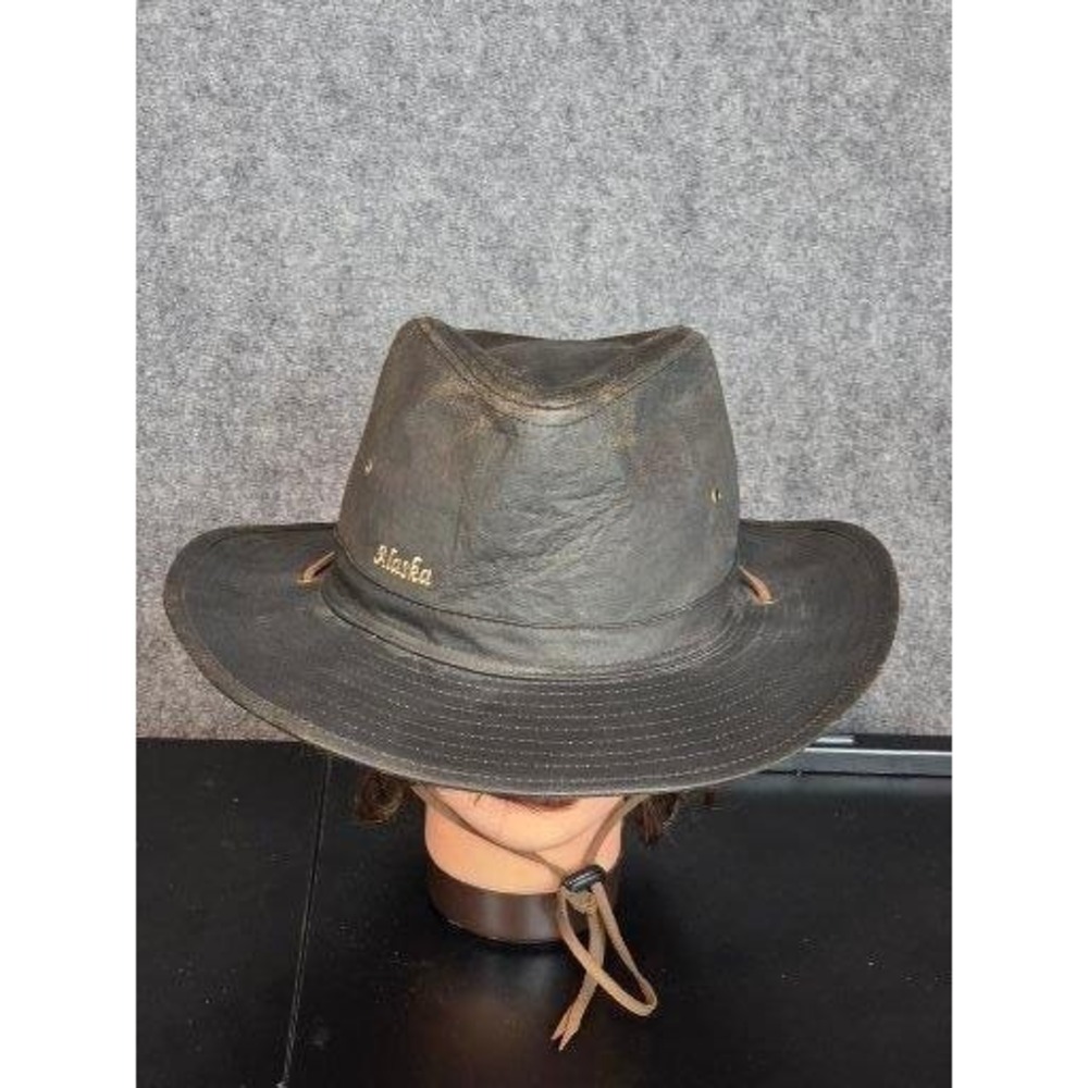 Vtg Alaska Distressed Brown Leather‎ Cowboy Hat Outdoor Adventure Size 60cm XL